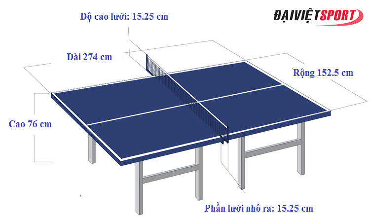 Kích thước bàn bóng bàn tiêu chuẩn