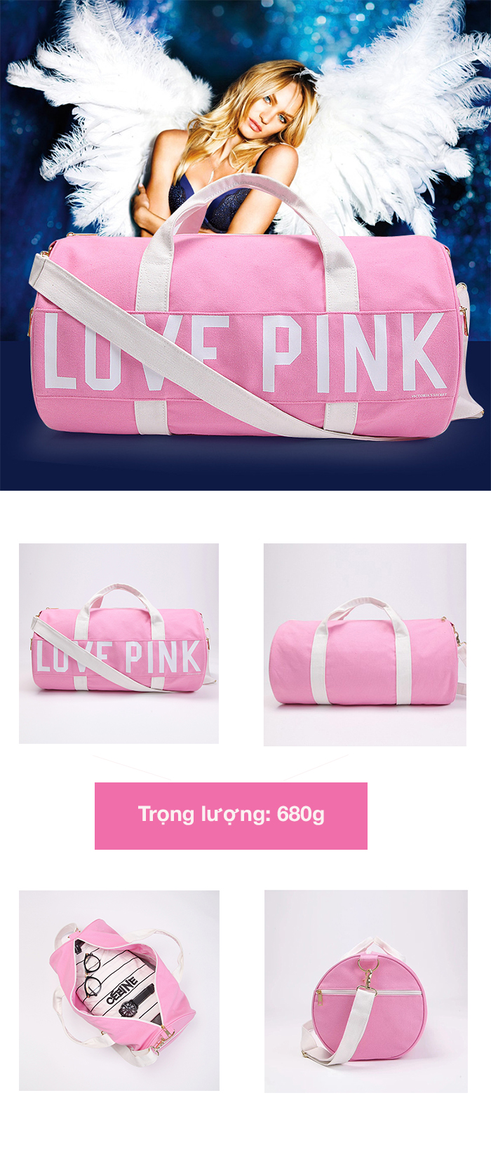 Túi trống thể thao du lịch Love Pink